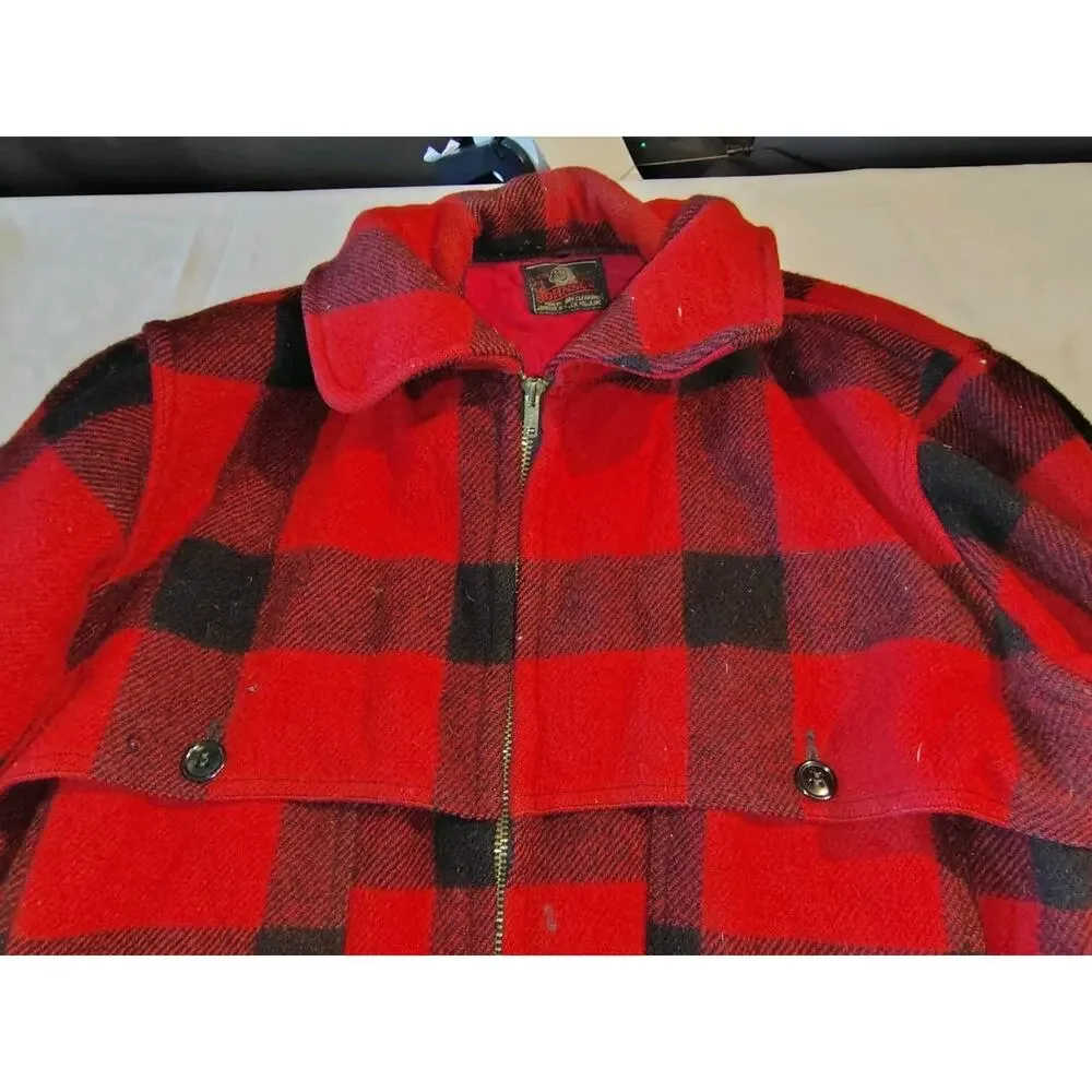Vintage Johnson Woolen Mills Double Cape Hunting Jacket Red/Black Plaid 40/42